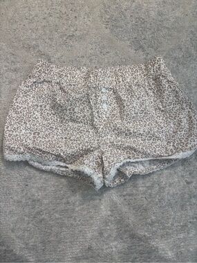 Indigo Beige Leopard-Print Lounge Shorts with Lace Hem
